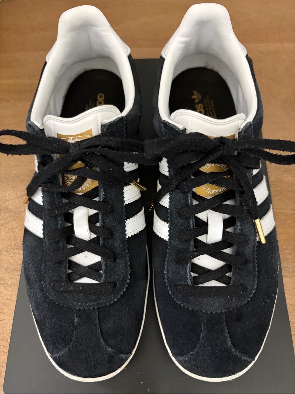 adidas woman Black & White Suede Sneakers with Gold Tongue Badge